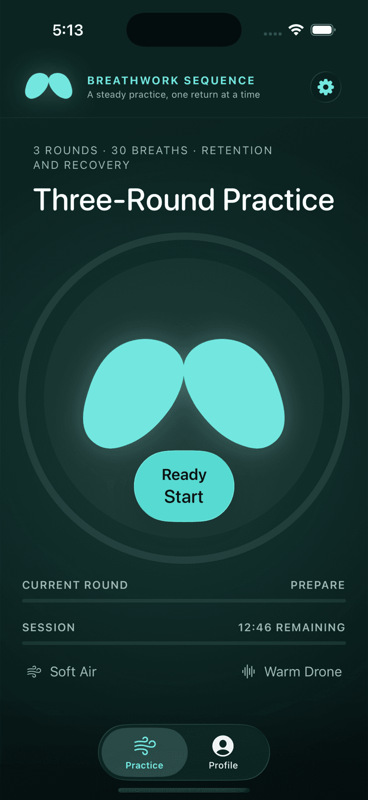 Breathwork Sequence focused practice on iPhone